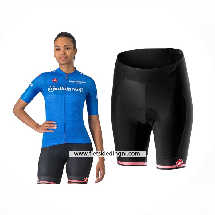 2024 Fietskleding Vrouw Giro D'italie Blauw Korte Mouwen En Koersbroek
